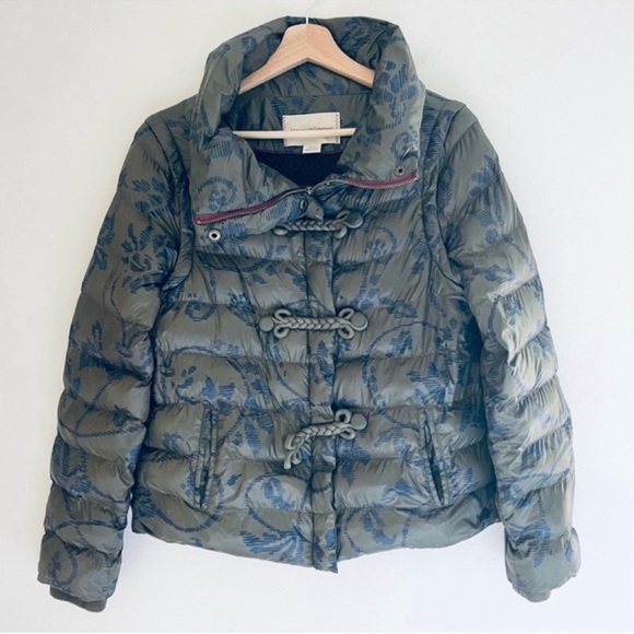 Anthropologie Convertible Floral Puffer Quilted Jacket Vest In Green Blue Size S - Picture 2 of 13